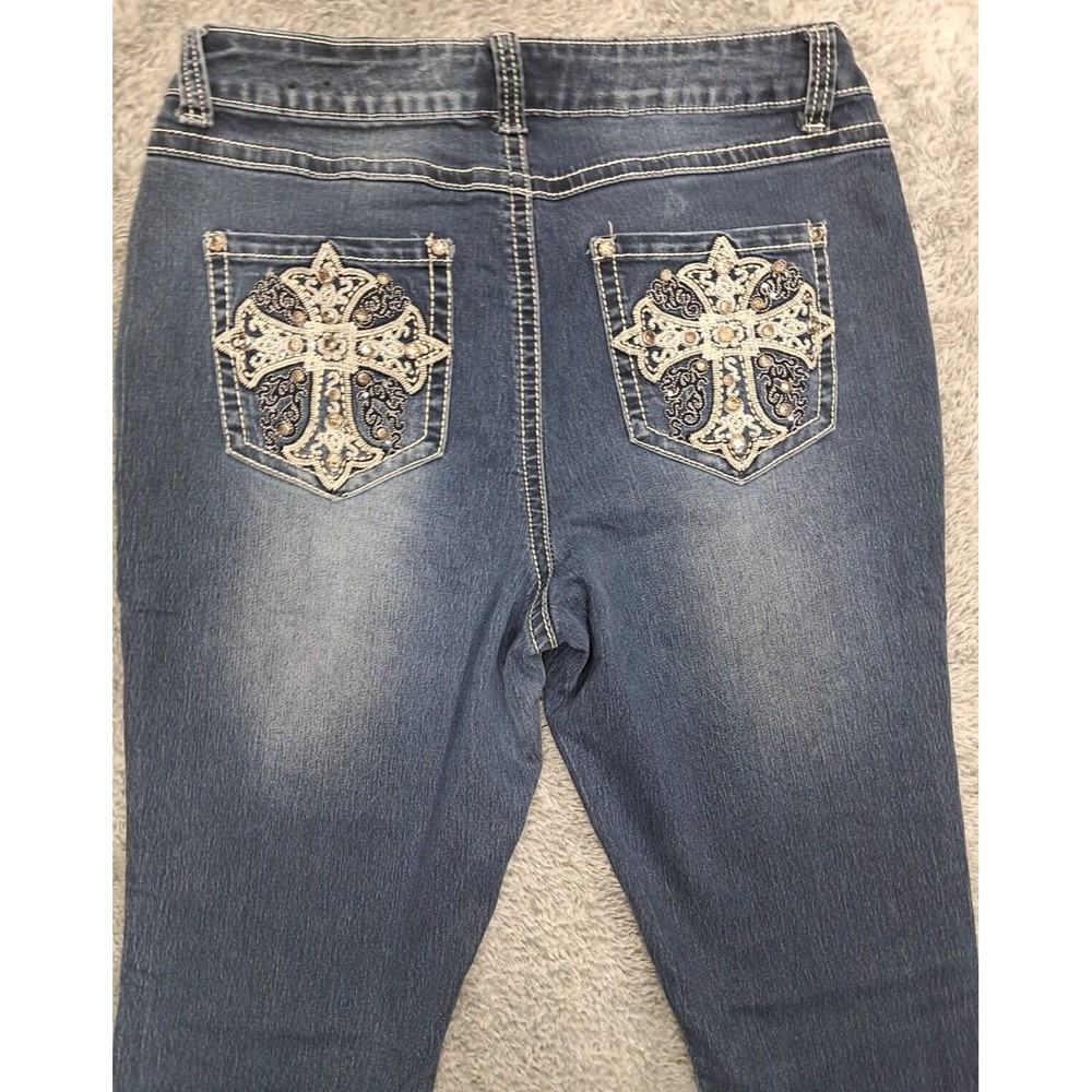 Cato Premium Jeans Womens Sz 10 Classic Bootcut Denim Blue Stretch Distressed